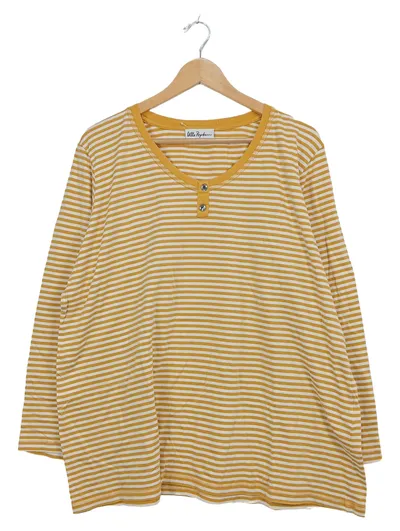 Ulla Popken Langarmshirt Damen Gr. 50/52 Gelb Weiß Gestreift Baumwolle