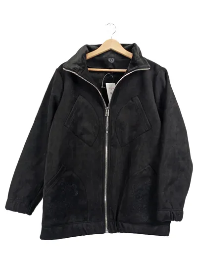 Desigual Damen Sweatjacke Gr. S/M Schwarz Velours Stickerei Reißverschluss