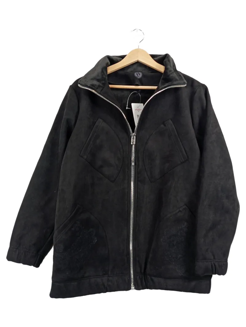 Desigual Damen Sweatjacke Gr. S/M Schwarz Velours Stickerei Reißverschluss 1