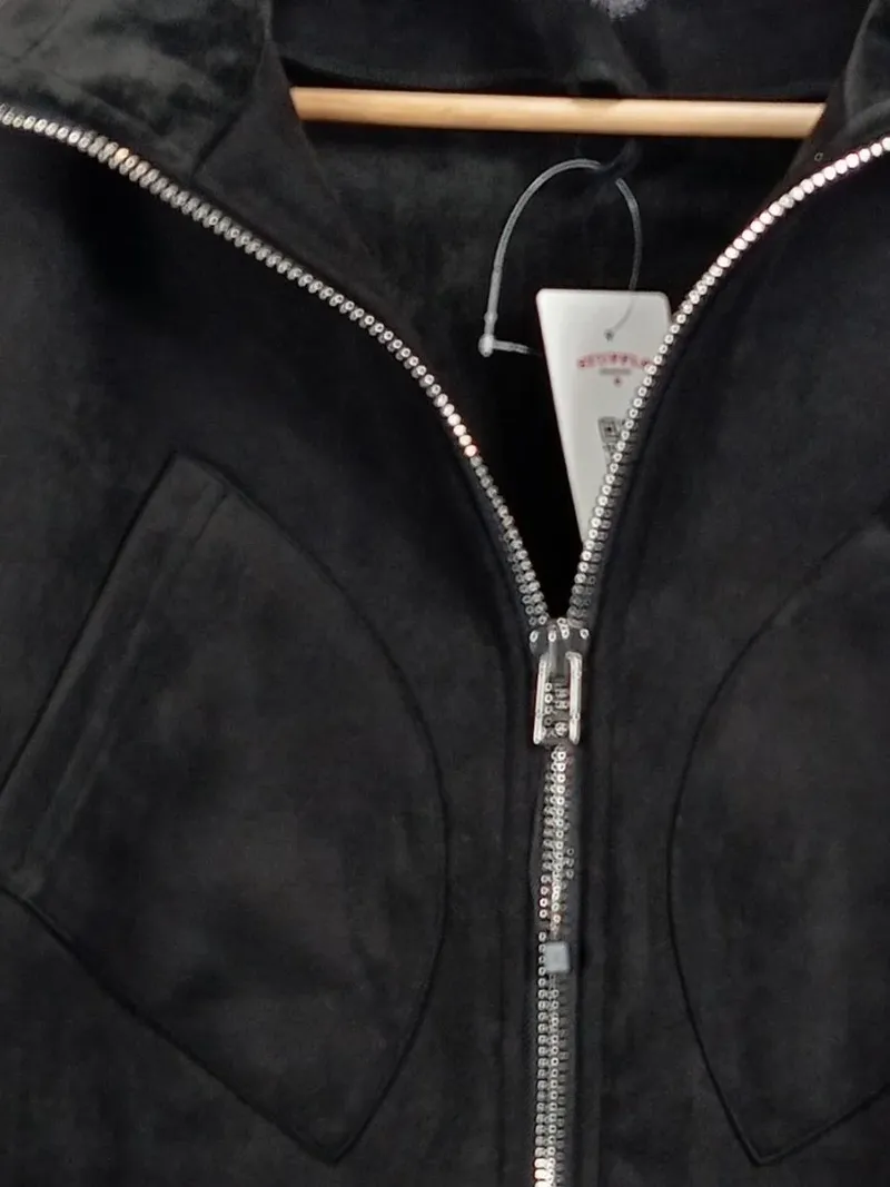 Desigual Damen Sweatjacke Gr. S/M Schwarz Velours Stickerei Reißverschluss 2