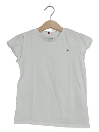 Tommy Hilfiger T-Shirt Kinder Weiß Gr. 122 Basic Logo Baumwolle Kurzarm