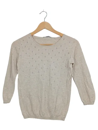 MANGO Basics Damen Pullover Gr. S Beige Gepunktet Strickpullover