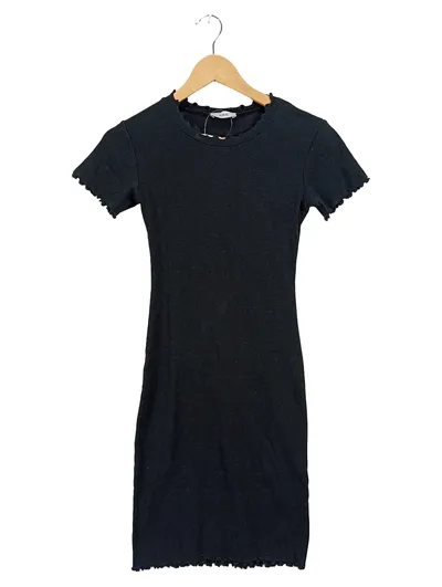 Envii Damen T-Shirt Kleid Gr. S Schwarz Rippstrick Rüschen Stretch