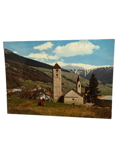 Vintage Ansichtskarte Postkarte Alpen Bergdorf Kirche Südtirol