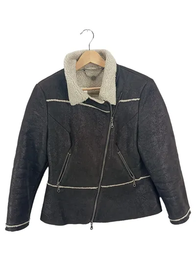 G.W. Damen Felljacke Gr. 38/M Grau Shearling-Optik Bikerjacke