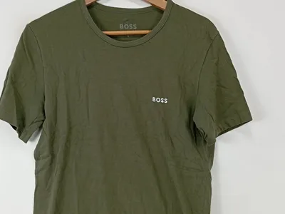 Boss T-Shirt Herren Basic Oliv Gr. 46/S Baumwolle Kurzarm