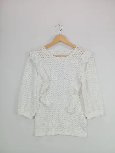 Cache Cache Damen Bluse Gr. 36/S Weiß Rüschen Strukturmuster Feminin