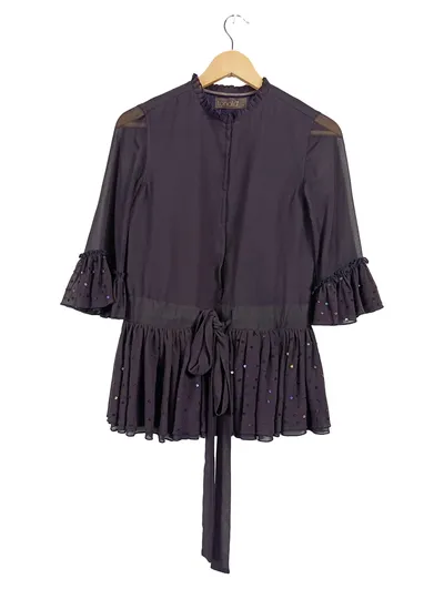 TONALA Bluse Damen 36/S Lila Elegant Rüschen Pailletten