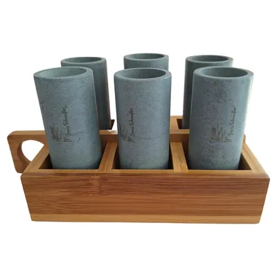 Franz Schaufler 6 Schnapsgläser Speckstein Set mit Bambus Holzständer