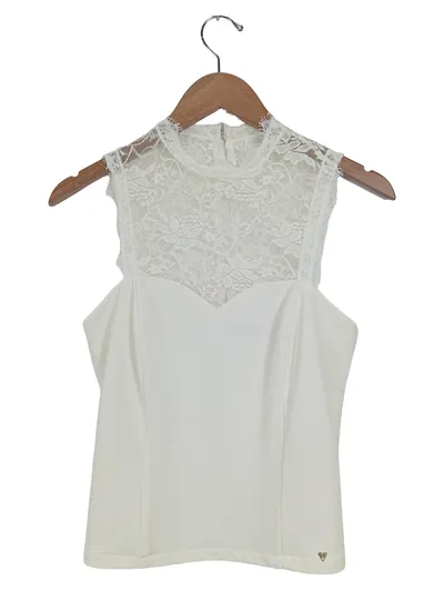 GUESS Damen Top mit Spitze Weiß Gr. 36/S