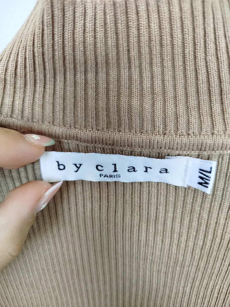 By Clara Damen Pullover Rippstrick Puffärmel Beige Gr. M na L 4