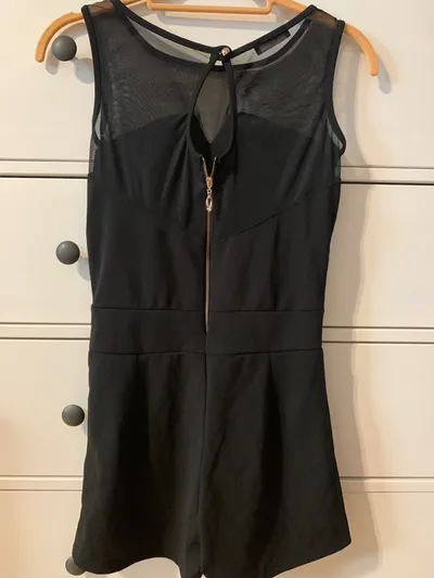 Saint Germain Damen Jumpsuit Gr. 38/M Schwarz Elegant Kurz Mesh