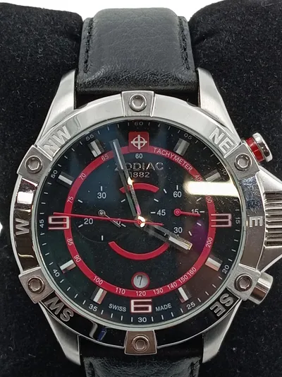 Zodiac Herren Armbanduhr Sportlich Schwarz Leder Chronograph Uhr