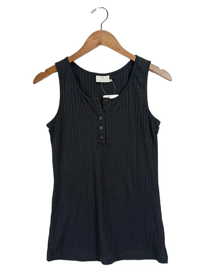 Kaffe Damen Ripp-Top Schwarz Gr. 36/S Casual mit Knopfleiste