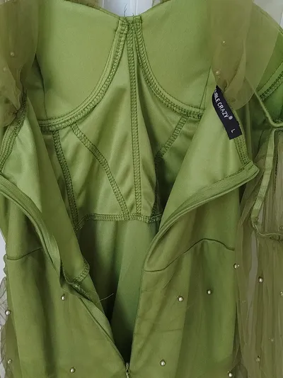 Double Crazy Damen Korsett Kleid Gr. L Grün Tüll Perlen Festlich Party