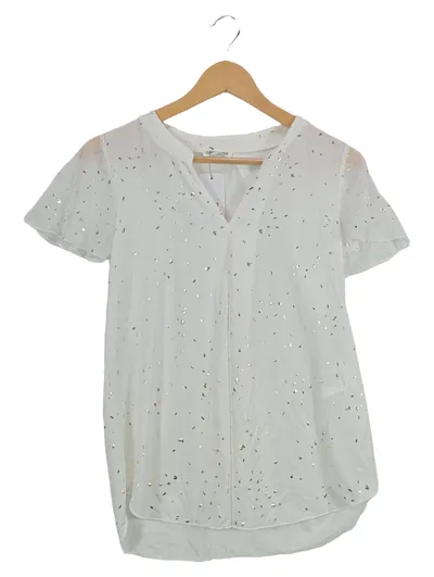 Cache Cache Damen Bluse Elegant Weiß Gr. S Kurzarm Glitzer