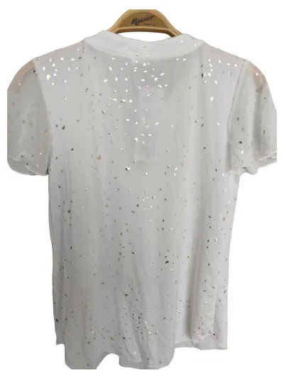 Cache Cache Damen Bluse Elegant Weiß Gr. S Kurzarm Glitzer