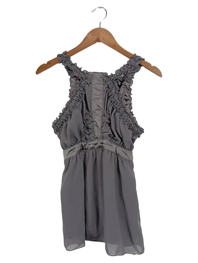 Divina Damen Bluse Gr. 42/XL Grau Ärmellos Rüschen