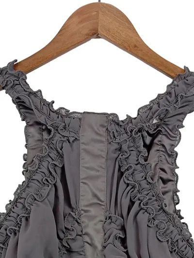 Divina Damen Bluse Gr. 42/XL Grau Ärmellos Rüschen