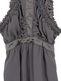 Divina Damen Bluse Gr. 42/XL Grau Ärmellos Rüschen 3