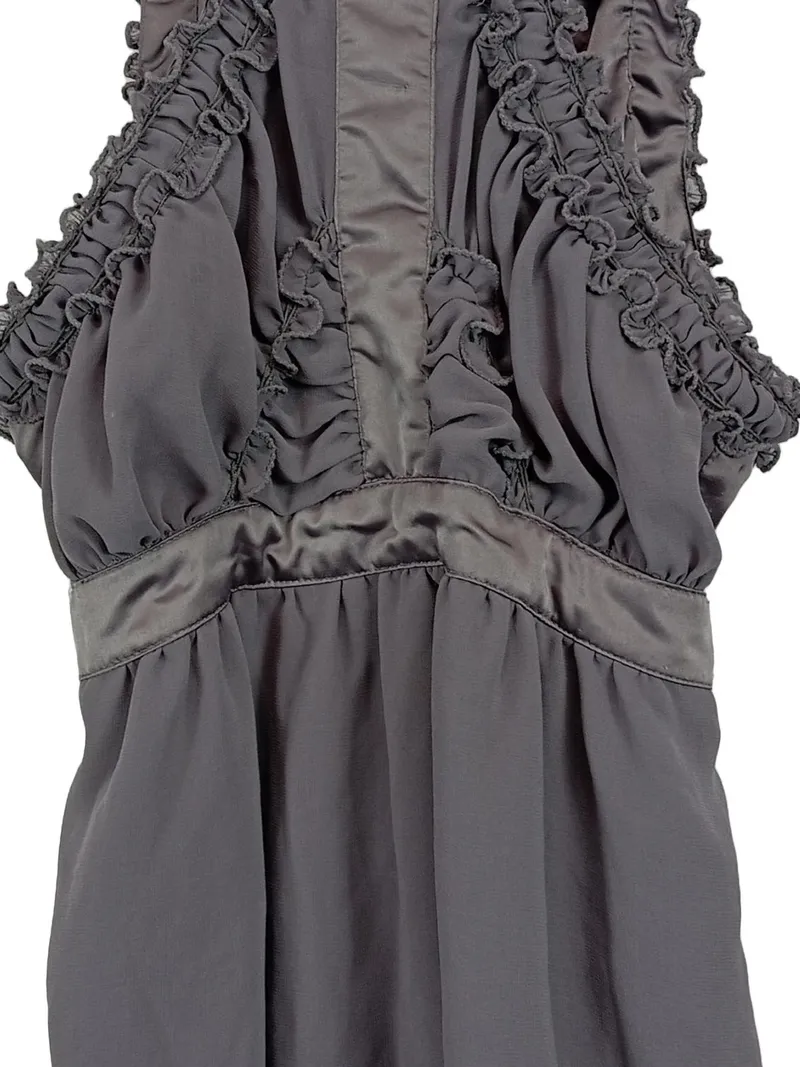 Divina Damen Bluse Gr. 42/XL Grau Ärmellos Rüschen 3