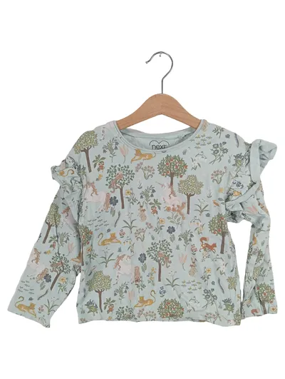 NEXT Langarmshirt Mädchen 110 Einhorn Tiermotiv Wald Rüschen Grün