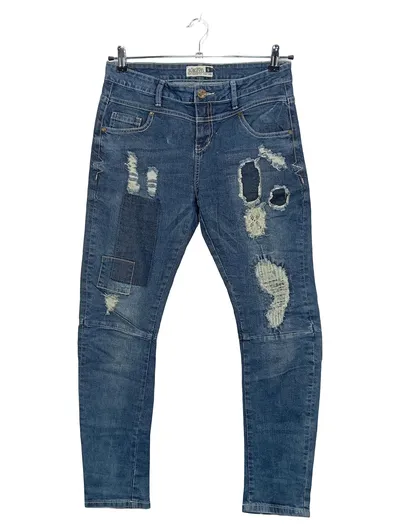SUBLEVEL Destroyed Jeans Damen S/36 Patchwork Zerrissen Blau Skinny