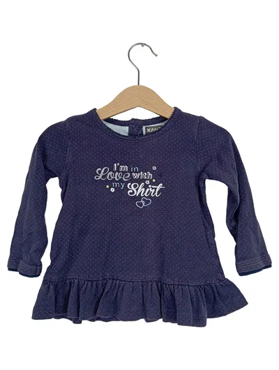 KANZ Mädchen Langarmshirt Punkte Rüschen Gr. 80 Blau Baumwolle