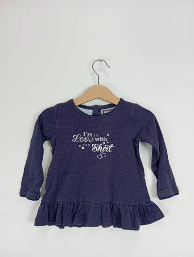KANZ Mädchen Langarmshirt Punkte Rüschen Gr. 80 Blau Baumwolle