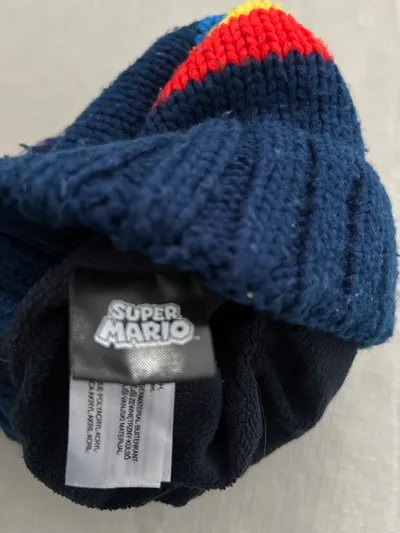 Super Mario Kinder Bommelmütze Strickmütze Blau Bunt Patches Luigi