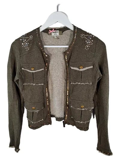Pepe Jeans London Mädchen Strickjacke Gr. 152 Pailletten Nieten Grau Freizeit