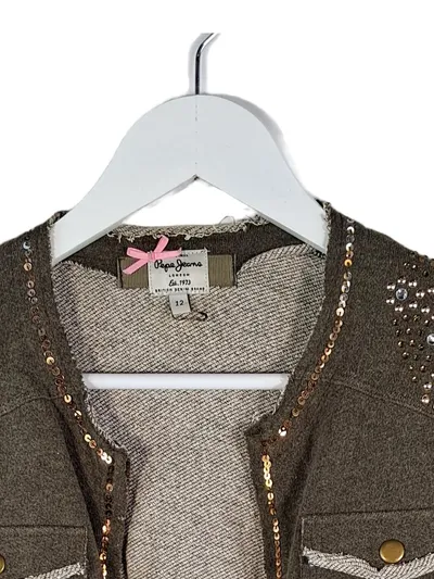 Pepe Jeans London Mädchen Strickjacke Gr. 152 Pailletten Nieten Grau Freizeit