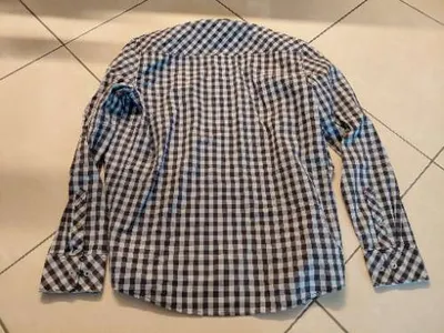 Mustang Herren Freizeithemd kariert Gr. M grau weiß Langarm Baumwolle