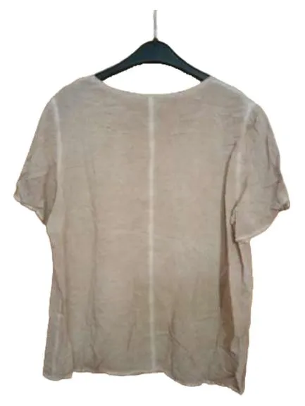Barbara Lebek Damen Bluse Gr. 44/XXL Beige Casual Kurzarm 2