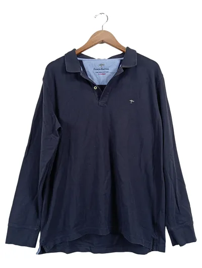 FYNCH-HATTON Herren Langarm Poloshirt XL Blau Baumwolle Casual