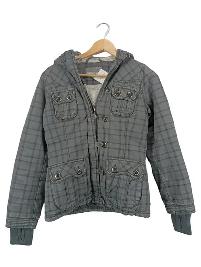 Sublevel Damen Sweatjacke kariert Grau Kapuze Gr. 34/XS Casual