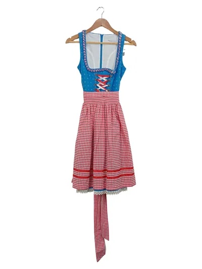Edel Herz Dirndl Trachtenkleid Damen Gr. 32 Klassisch Mehrfarbig Blau Rot