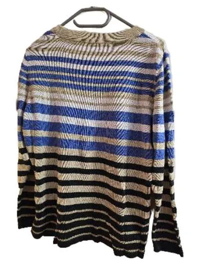 Olsen Damen Pullover Gr. 42 Gestreift Blau Beige Baumwolle Langarm