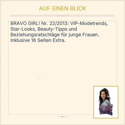 BRAVO GIRL! Zeitschrift Nr. 22/2013 Star-Looks VIP-Modetrend Extra