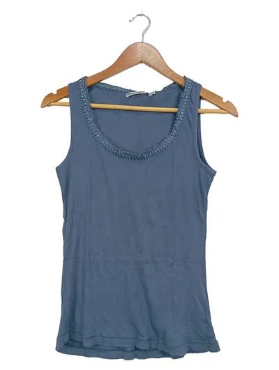 Occupied Damen Tank Top Gr. S Blau Baumwolle Spitzenborte Basic