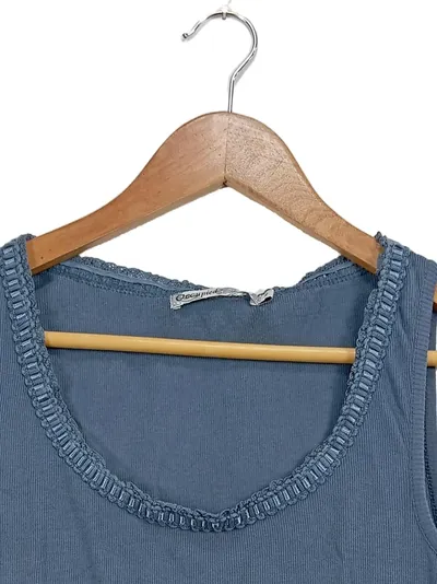 Occupied Damen Tank Top Gr. S Blau Baumwolle Spitzenborte Basic