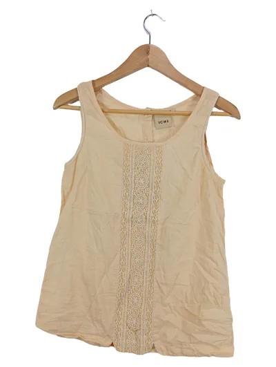 ICHI Damen Top mit Spitze Beige Gr. XS 34 Baumwolle Romantisch