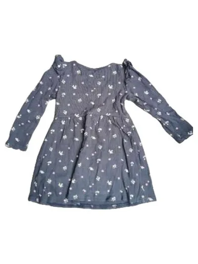 dopodopo Mädchen Kleid Gr. 104 Langarm Blumenmuster Rüschen Grau