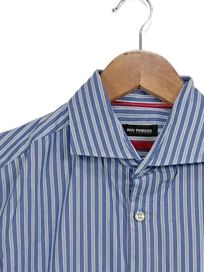 Roy Robson Business Hemd Herren Gr. 40 Blau Gestreift Langarm Baumwolle
