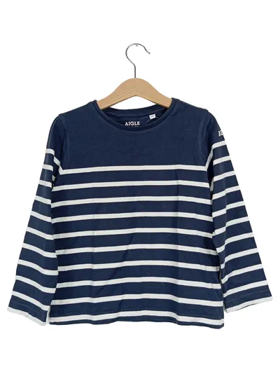 Aigle Kinder Langarmshirt Gr. 116 Blau Gestreift Maritim Baumwolle
