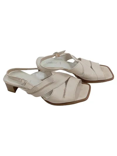 Gabor Damen Sandalen Beige Leder Gr. 37 Riemchen Absatz Klassisch