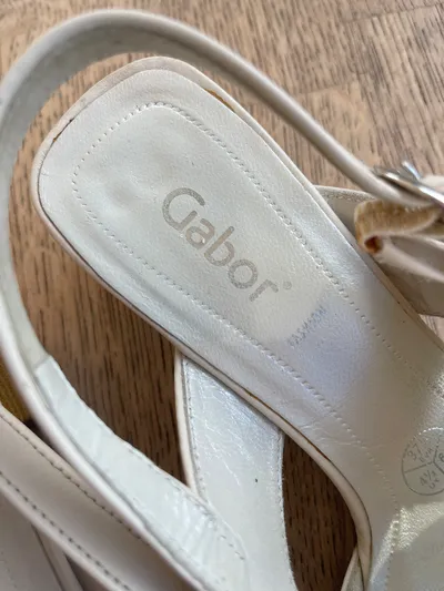 Gabor Damen Sandalen Beige Leder Gr. 37 Riemchen Absatz Klassisch