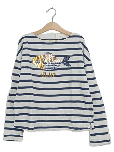 Sfera Mädchen Langarmshirt Gr. 140-152 Pailletten Fisch Maritim Gestreift
