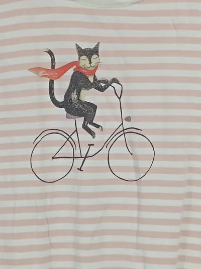 GREENBOMB Damen T-Shirt Katze Fahrrad Streifen Mehrfarbig Gr. 36/S Casual