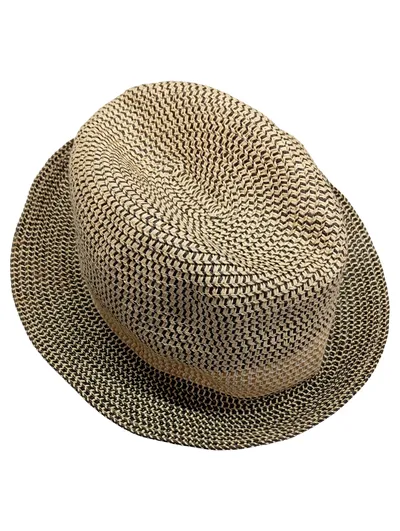 Esprit Herren Hut Strohhut Fedora Beige Schwarz Gr. S Papier Sommer